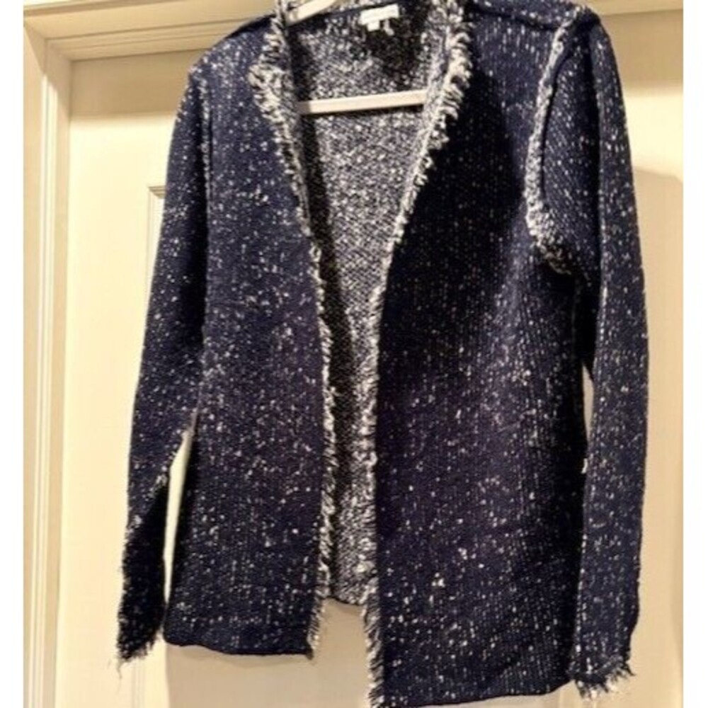 Sioni Womens Cardigan Open Blue Ruffle Trim‎ Preppu Size XL Old Money Career